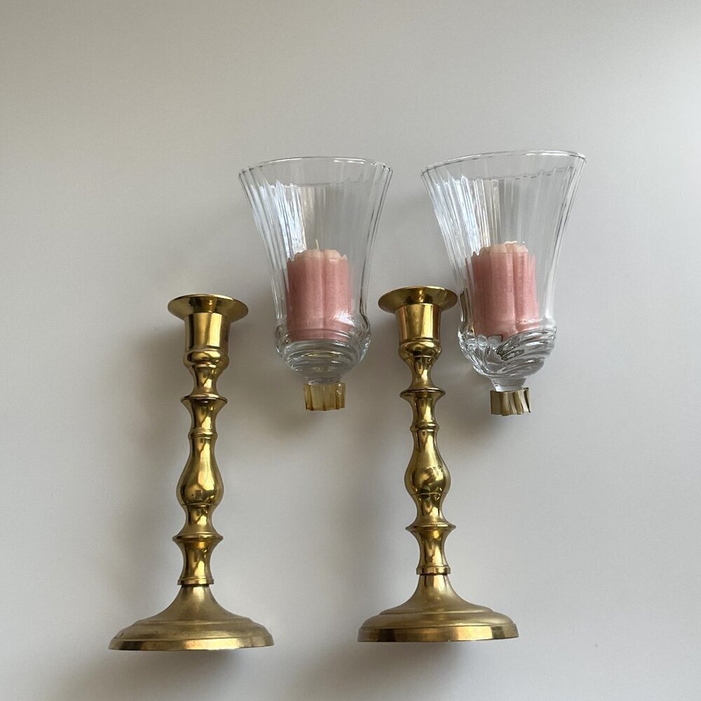 HOME INTERIORS VINTAGE 90S GLASS VOTIVE CANDLE CUPS BRASS CANDLE STICK HOLDERS 2 - Picture 6 of 10